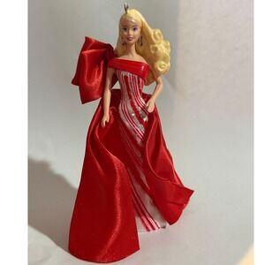 Hallmark Keepsake 2019 Holiday Barbie Ornament Red White Striped Gown Christmas